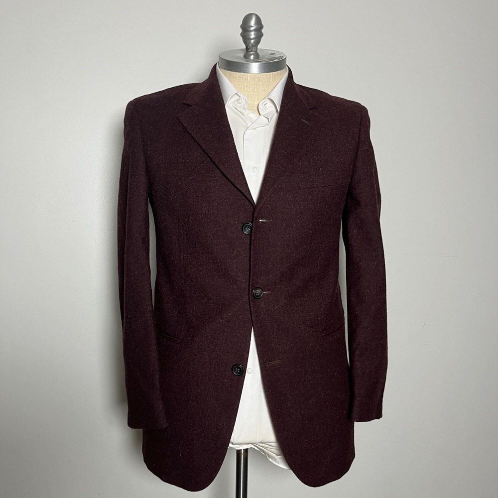 Hugo Boss Blazer Mens 40R Burgundy Solid Alpaca Virgin Wool Mars Sport Coat